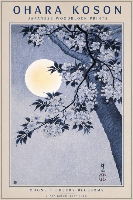 Ohara Koson Moonlit Cherry Blossoms No4 - Juliste