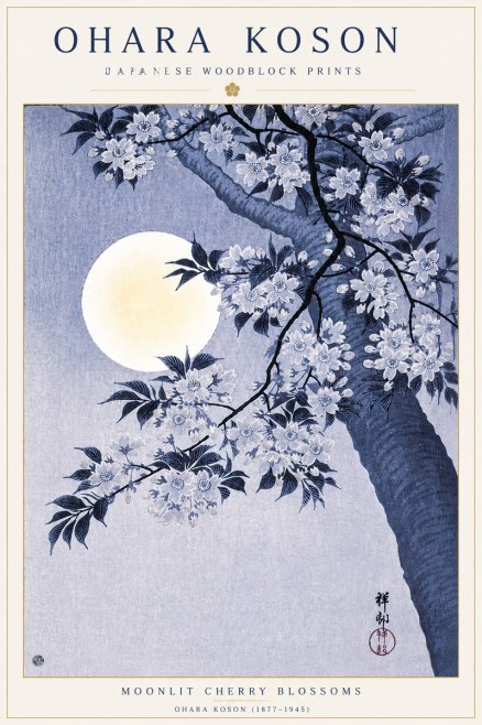 Ohara Koson Moonlit Cherry Blossoms No6 - Juliste