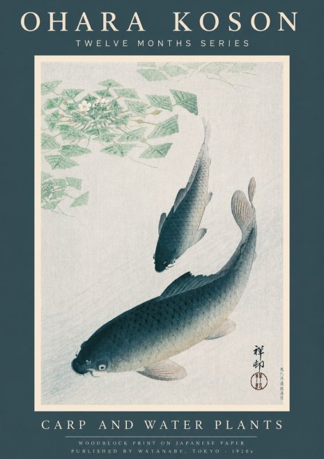 Ohara Koson Carp and Water Plants No2 - Juliste