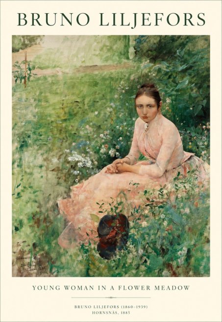 Bruno Liljefors Young Woman in a Flower Meadow No1 - Juliste