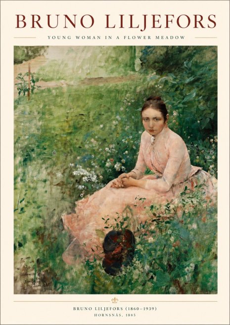 Bruno Liljefors Young Woman in a Flower Meadow No3 - Juliste