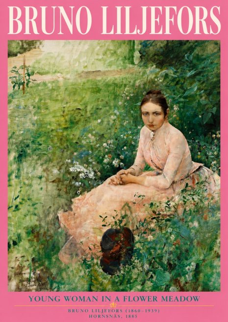 Bruno Liljefors Young Woman in a Flower Meadow No4 - Juliste