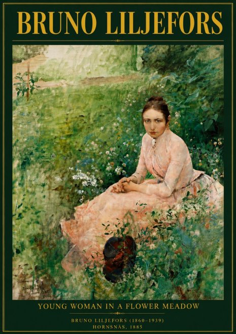 Bruno Liljefors Young Woman in a Flower Meadow No5 - Juliste