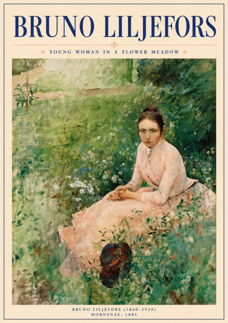 Bruno Liljefors Young Woman in a Flower Meadow No6 - Juliste