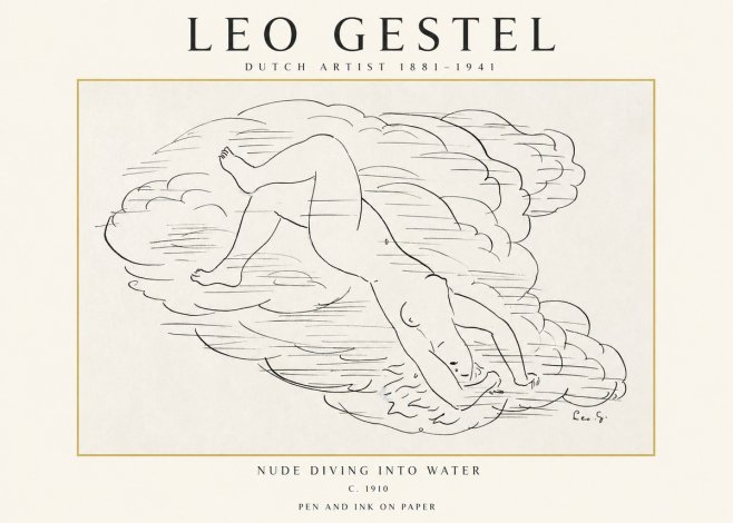 Leo Gestel Nude Diving into Water No1 - Juliste
