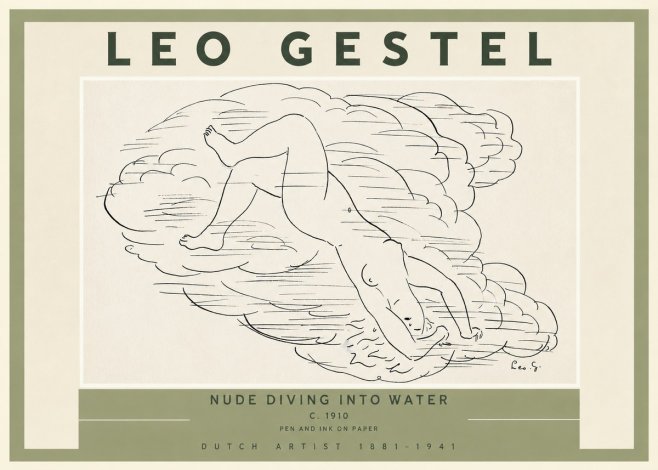 Leo Gestel Nude Diving into Water No2 - Juliste
