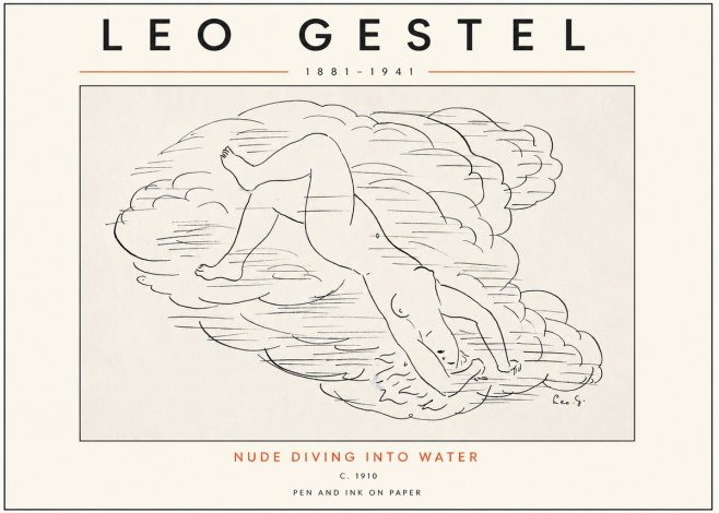 Leo Gestel Nude Diving into Water No3 - Juliste