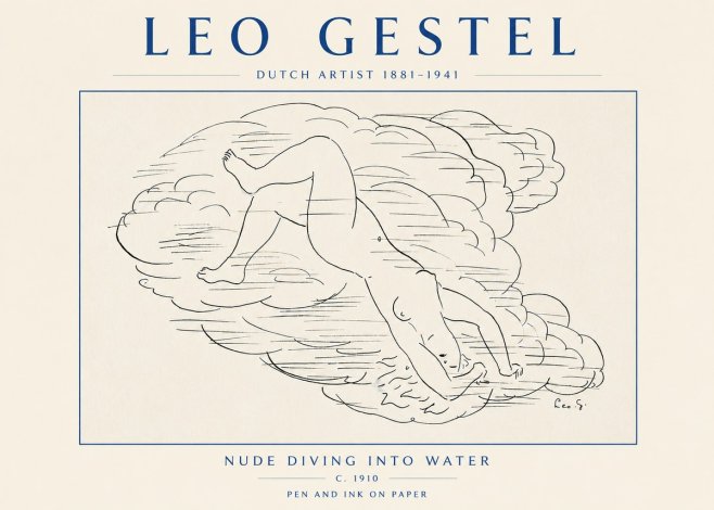 Leo Gestel Nude Diving into Water No4 - Juliste