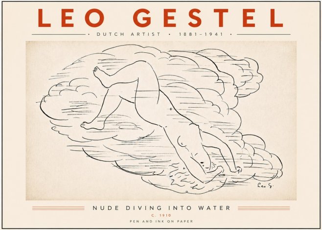 Leo Gestel Nude Diving into Water No5 - Juliste