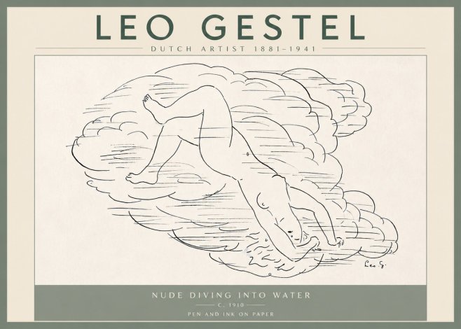 Leo Gestel Nude Diving into Water No6 - Juliste