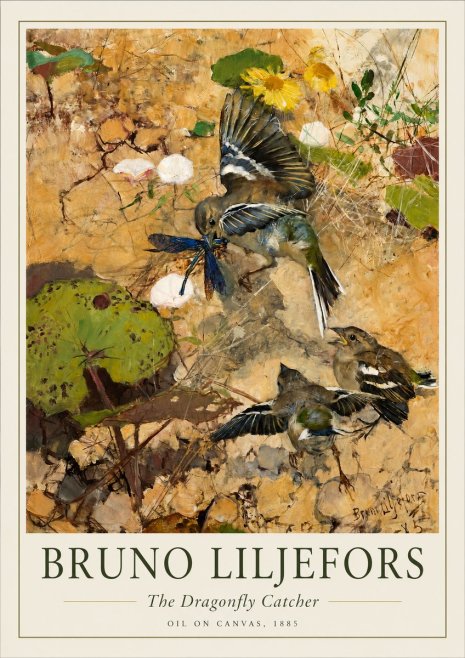 Bruno Liljefors Birds with Dragonfly No2 - Juliste