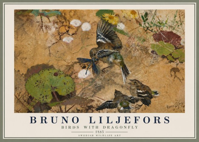 Bruno Liljefors Birds with Dragonfly No4 - Juliste