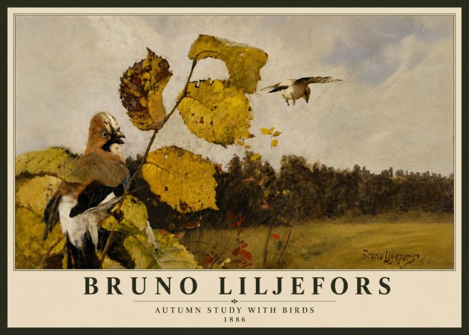 Bruno Liljefors Autumn Study with Birds No6 - Juliste