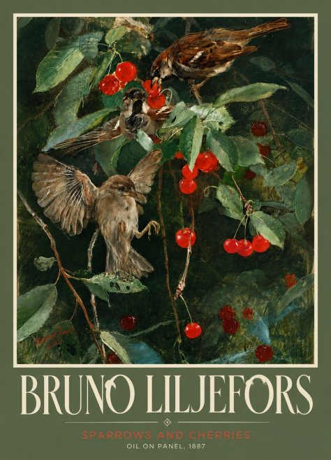 Bruno Liljefors Sparrows and Cherries No4 - Juliste