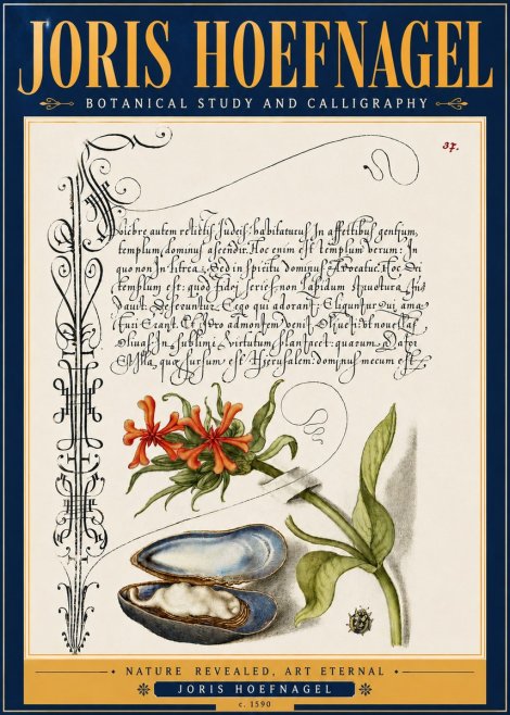 Joris Hoefnagel Botanical Study and Calligraphic Page No6 - Juliste