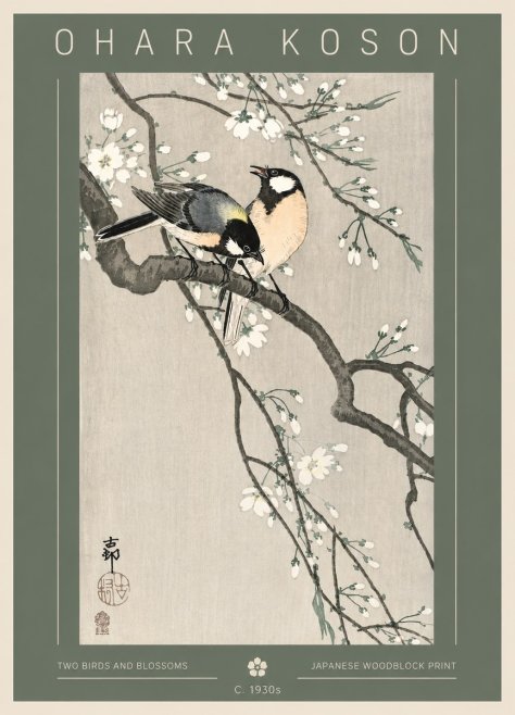 Ohara Koson Two Birds and Blossoms I No3 - Juliste