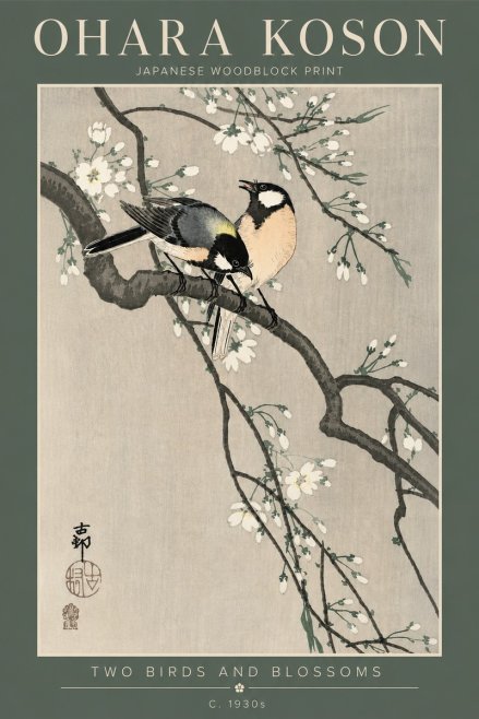 Ohara Koson Two Birds and Blossoms I No4 - Juliste
