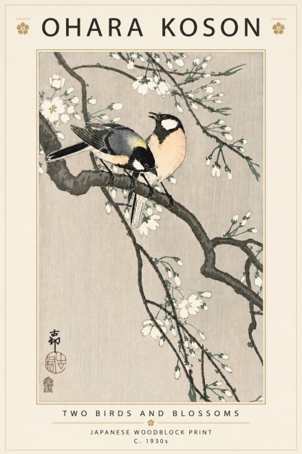 Ohara Koson Two Birds and Blossoms I No5 - Juliste