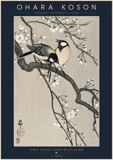 Ohara Koson Two Birds and Blossoms I No6 - Juliste