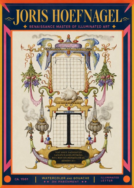 Joris Hoefnagel Letter T with Biblical Verse No2 - Juliste