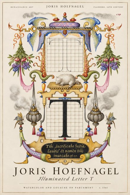 Joris Hoefnagel Letter T with Biblical Verse No3 - Juliste