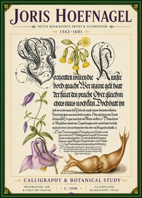Joris Hoefnagel Calligraphy & Botanical Study No6 - Juliste