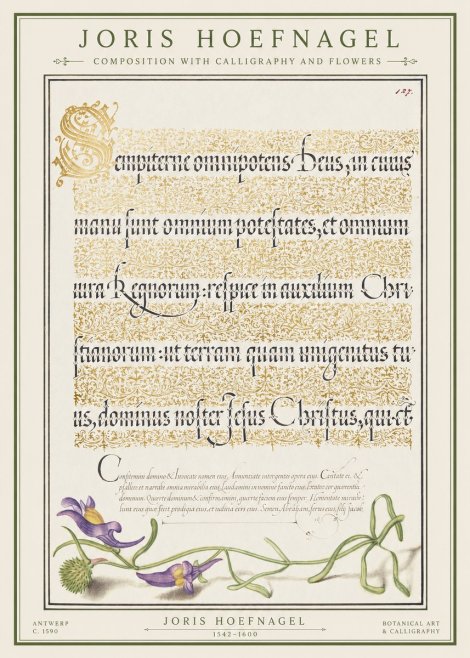 Joris Hoefnagel Composition with Calligraphy and Flowers No1 - Juliste