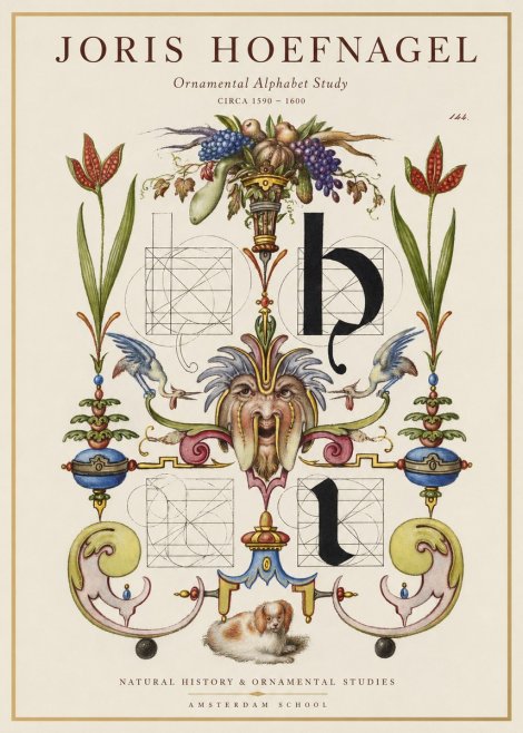 Joris Hoefnagel Floral Grotesque with Putto No2 - Juliste