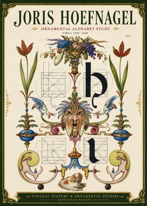 Joris Hoefnagel Floral Grotesque with Putto No6 - Juliste