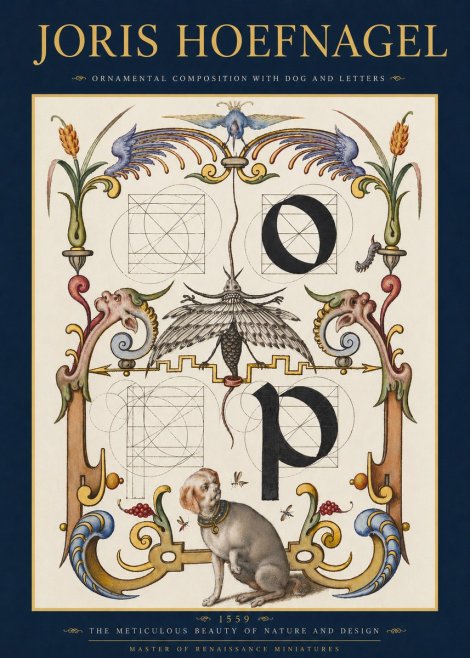 Joris Hoefnagel Ornamental Composition with Dog and Letters No3 - Juliste