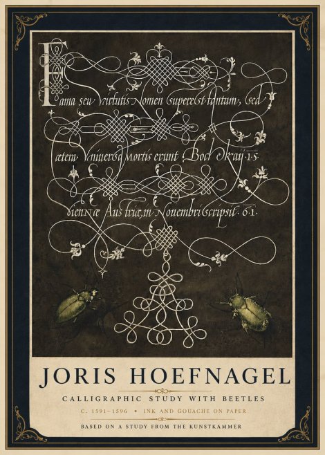 Joris Hoefnagel Calligraphic Study with Beetles No5 - Juliste