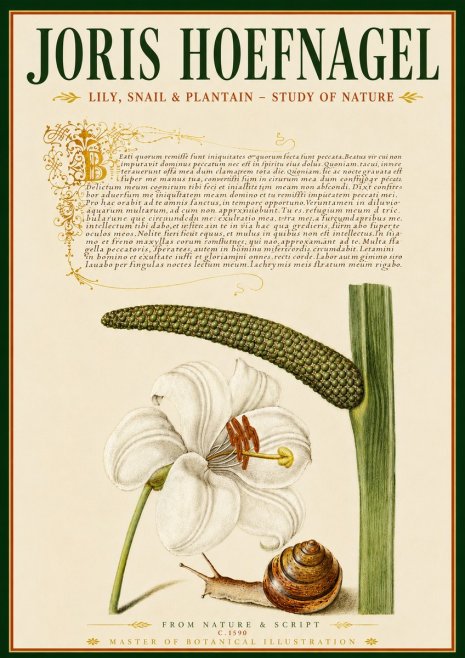 Joris Hoefnagel Lily, Snail & Plantain - Study of Nature No6 - Juliste