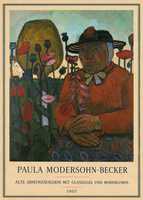 Paula Modersohn-Becker Alte Armenhäuslerin Mit Glaskugel Und Mohnblumen No3 - Juliste