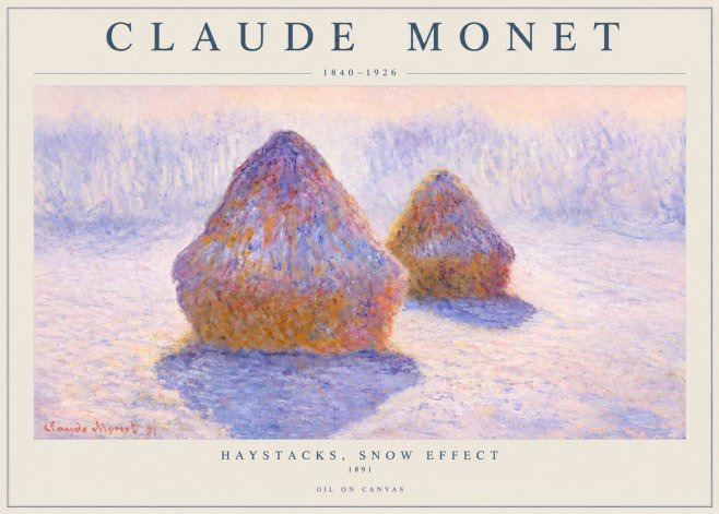 Monet Haystacks, Snow Effect No3 - Juliste