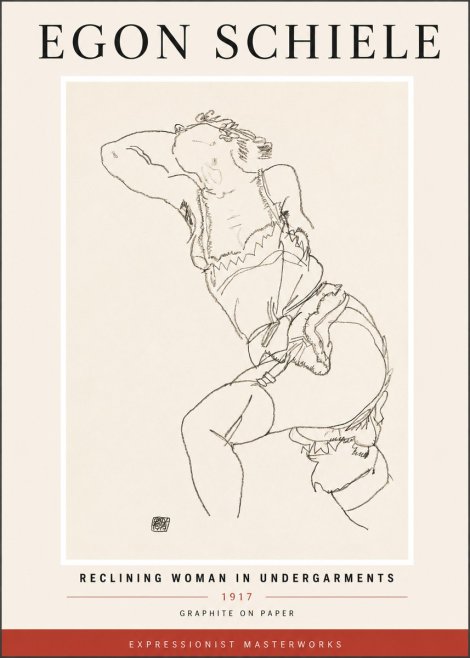Schiele Reclining Woman in Undergarments No4 - Juliste