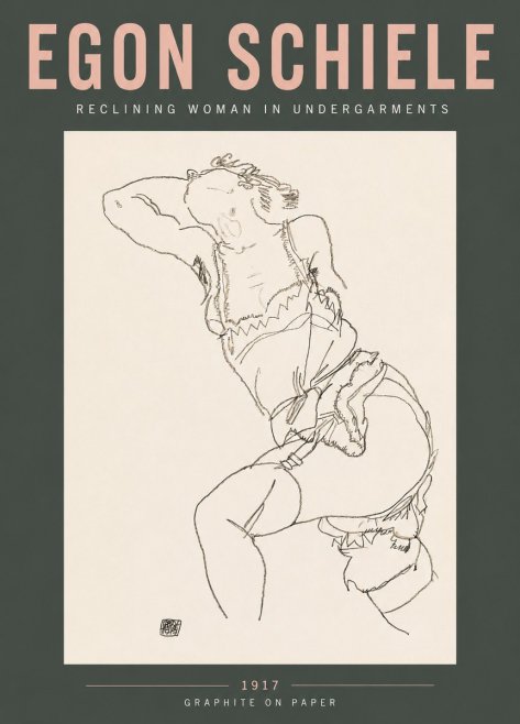 Schiele Reclining Woman in Undergarments No5 - Juliste