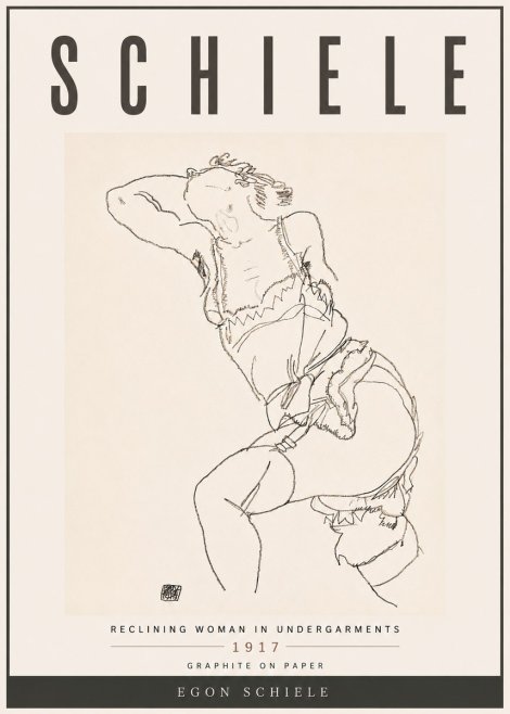 Schiele Reclining Woman in Undergarments No6 - Juliste