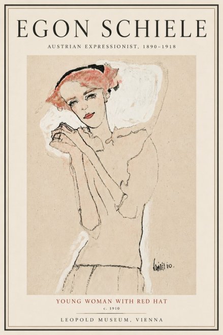 Schiele Young Woman with Red Hat No5 - Juliste