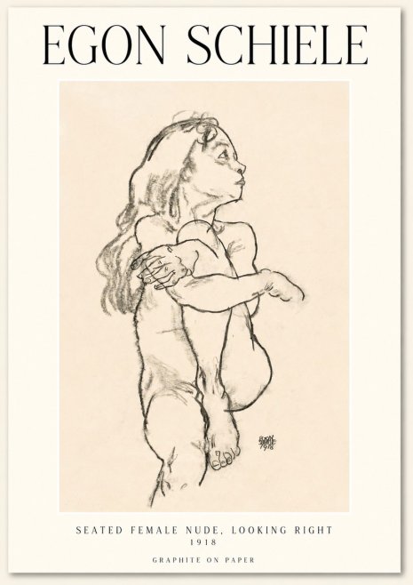 Schiele Seated Female Nude, Looking Right No1 - Juliste