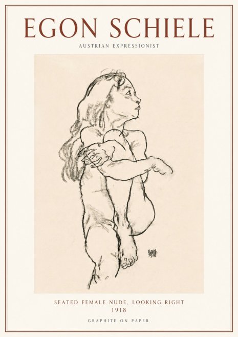 Schiele Seated Female Nude, Looking Right No3 - Juliste