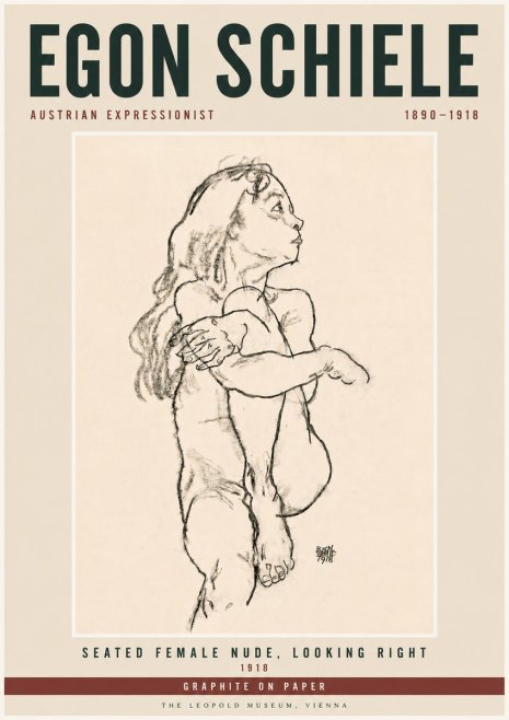 Schiele Seated Female Nude, Looking Right No6 - Juliste