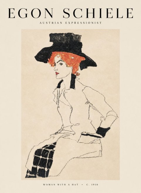 Schiele Woman with a Hat No1 - Juliste