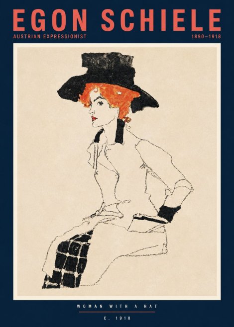 Schiele Woman with a Hat No2 - Juliste