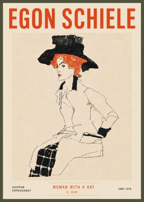 Schiele Woman with a Hat No4 - Juliste