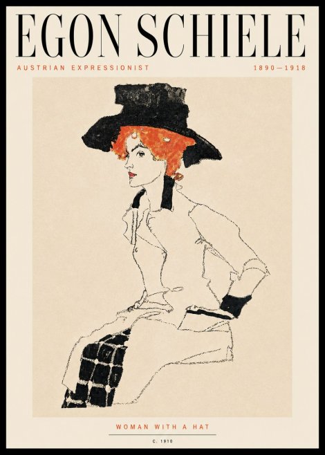 Schiele Woman with a Hat No5 - Juliste