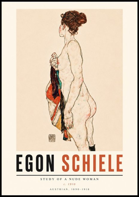 Schiele Study of a Nude Woman No3 - Juliste