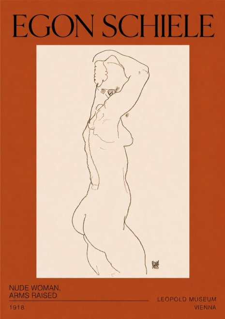 Schiele Nude Woman, Arms Raised No2 - Juliste