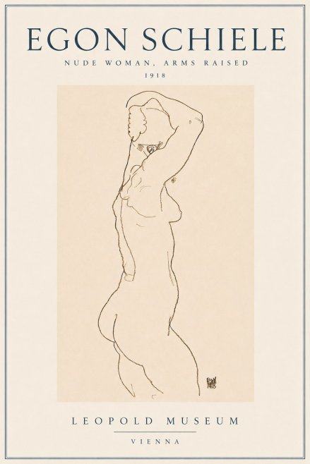 Schiele Nude Woman, Arms Raised No3 - Juliste