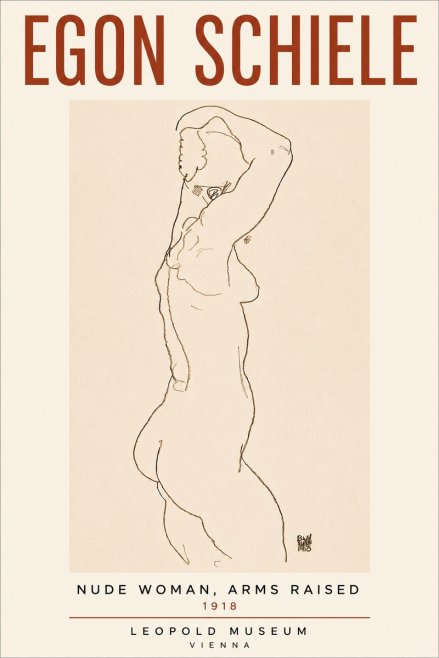 Schiele Nude Woman, Arms Raised No4 - Juliste