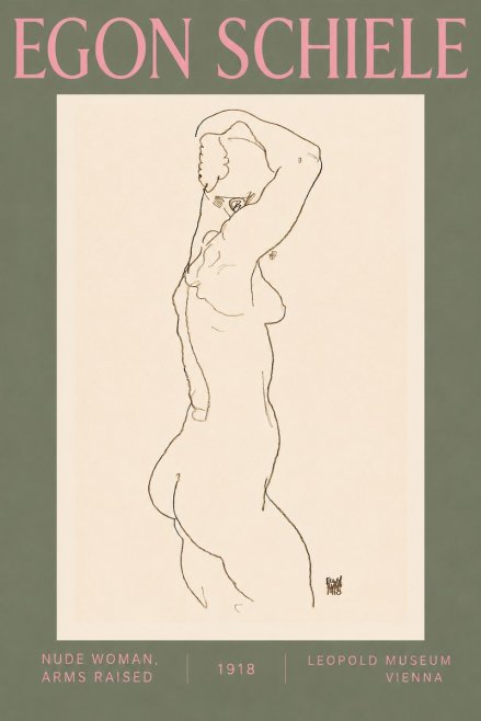 Schiele Nude Woman, Arms Raised No5 - Juliste